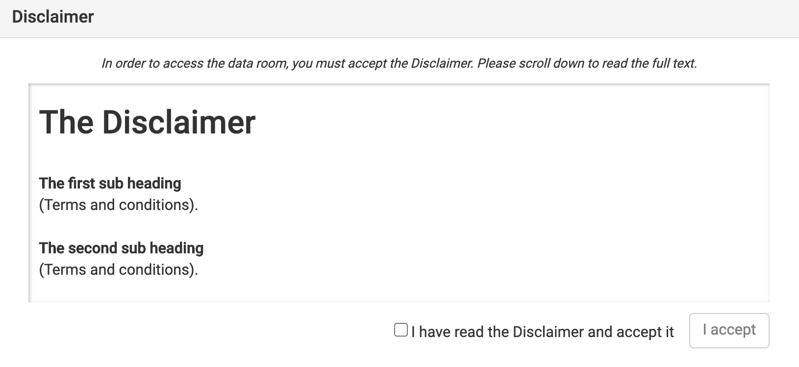 Disclaimers Aversure Data Room Service